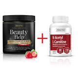 Beauty Help cu aromă de căpșuni, 300 g + N-Acetyl L-Carnitine 550 mg, 60 capsule, Zenyth