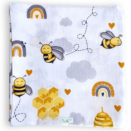 Large muslin blanket, 120x120 cm, Bees, Tuxi