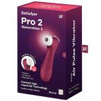 Satisfyer Pro 2 Generation 3 Connect App, masajeador de clítoris con vibración y sin contacto, controlado por aplicación, rojo