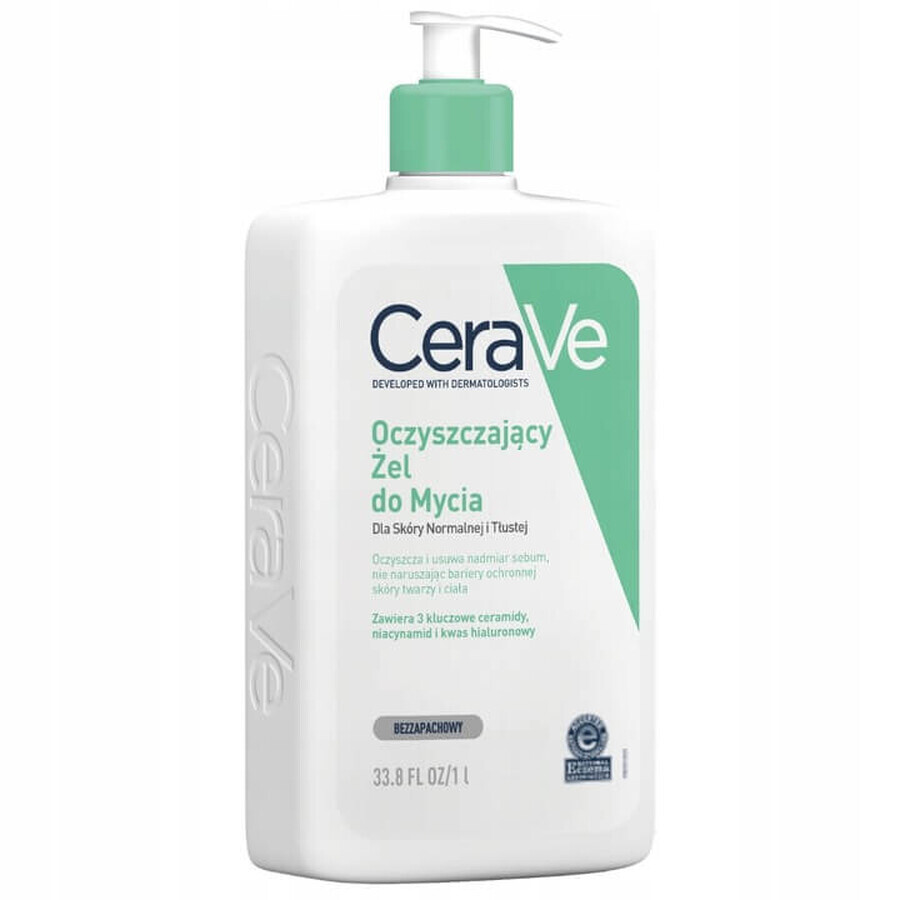 CeraVe, gel de curățare cu ceramide, ten normal și gras, 1000 ml