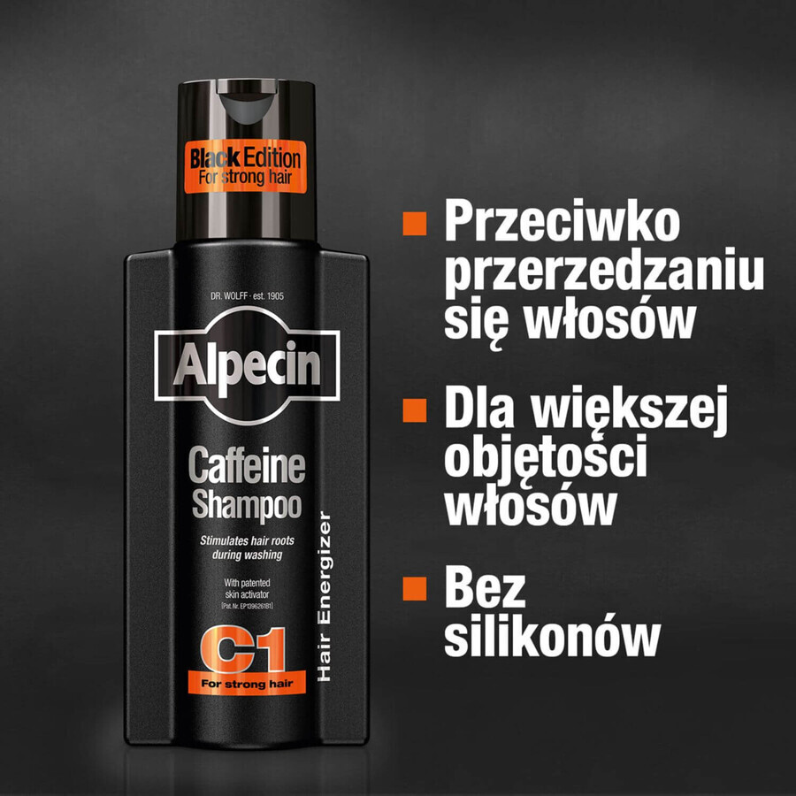 Alpecin C1 Caffeine Black Edition, șampon de stimulare a creșterii părului, 250 ml