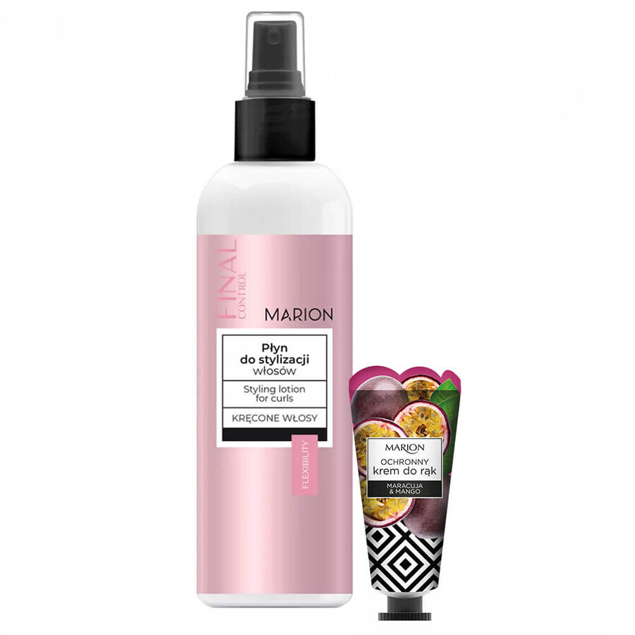 Marion Final Control, styling fluid, curly hair, 200 ml + Maracuja & Mango protective hand cream, 50 ml free