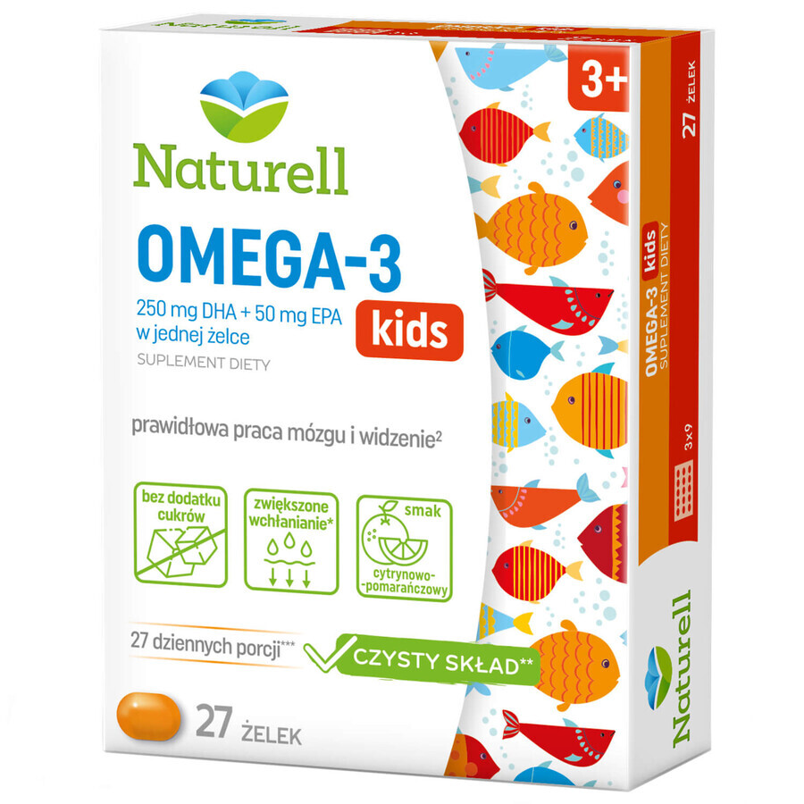 Naturell Omega-3 Kids, gelei vanaf 3 jaar, citroen-sinaasappelsmaak, 27 stuks