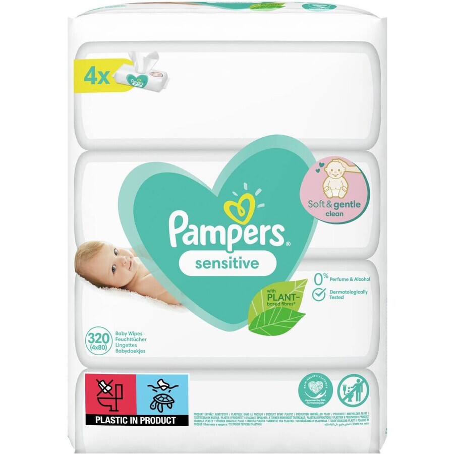 Pampers Toallitas Sensibles, 4 x 80 pcs