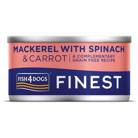 Fish4Dogs Hrană conservată pentru câini Finest cu macrou, morcovi și spanac 85 g