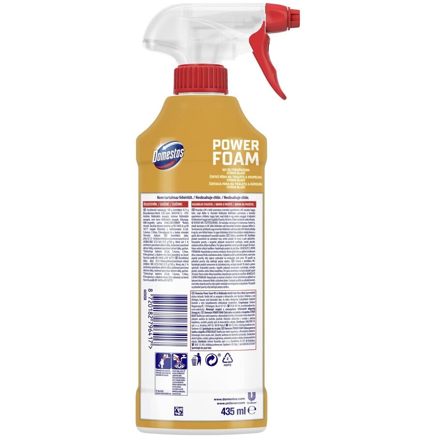 Domestos Power foam Espuma limpiadora cítrica para aseos y cuartos de baño 435 ml