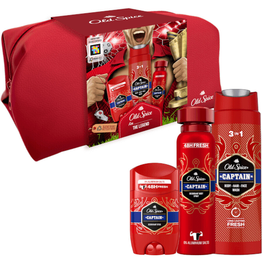 Old Spice Footballer: set of solid deodorant + deodorant spray and Captain shower gel with sandalwood and citrus notes