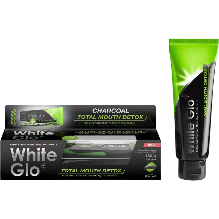 White Glo dentifricio sbiancante Total Detox Charcoal + spazzolino 150 g