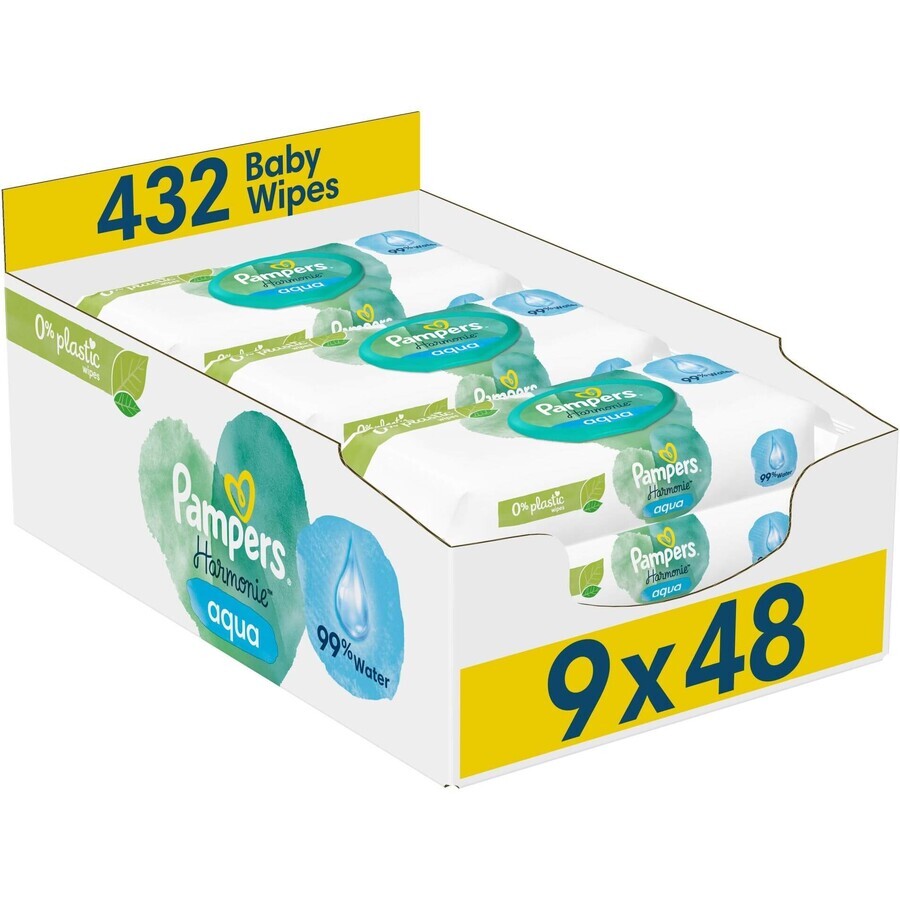 Pampers Harmonie Aqua Șervețele umede fără plastic 9 x 48 buc