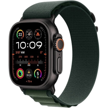 Apple Watch Ultra 2 (2024) 49mm, Titan negru cu cursă Alpine M verde închis