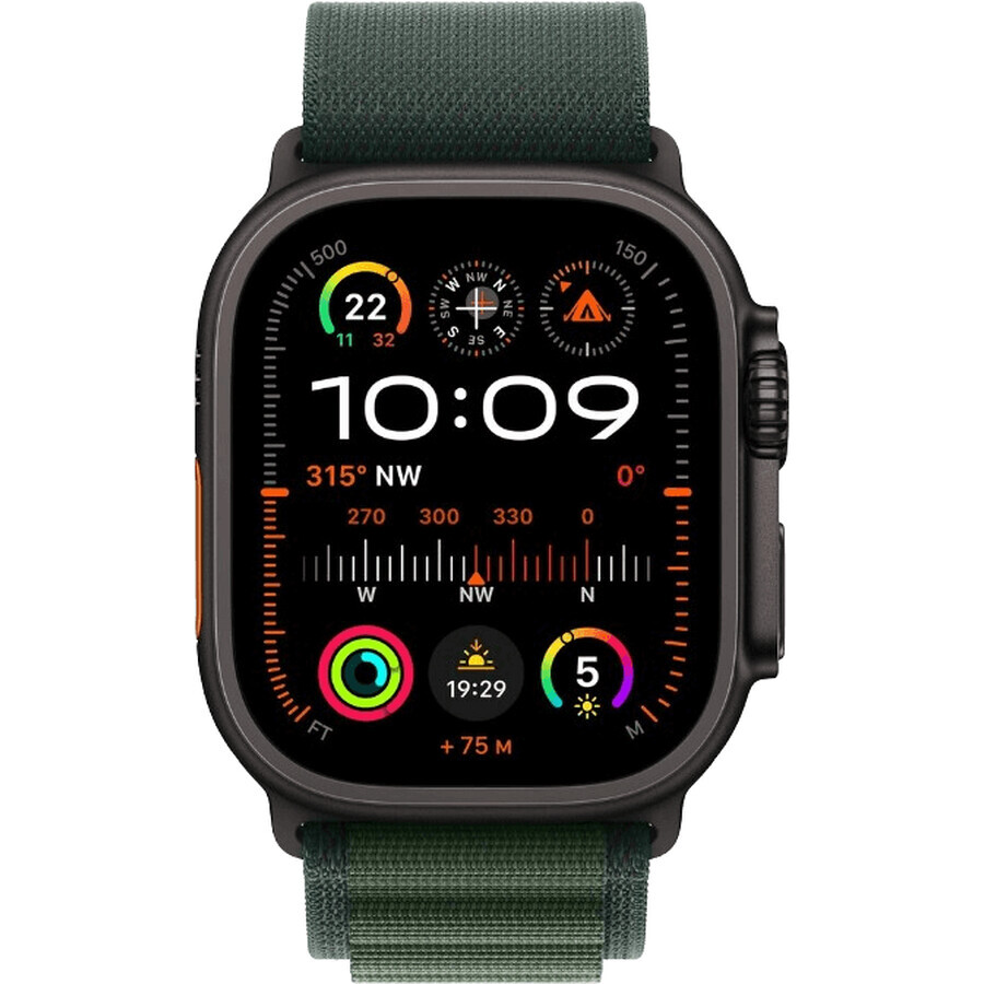 Apple Watch Ultra 2 (2024) 49mm, Titan negru cu cursă Alpine M verde închis