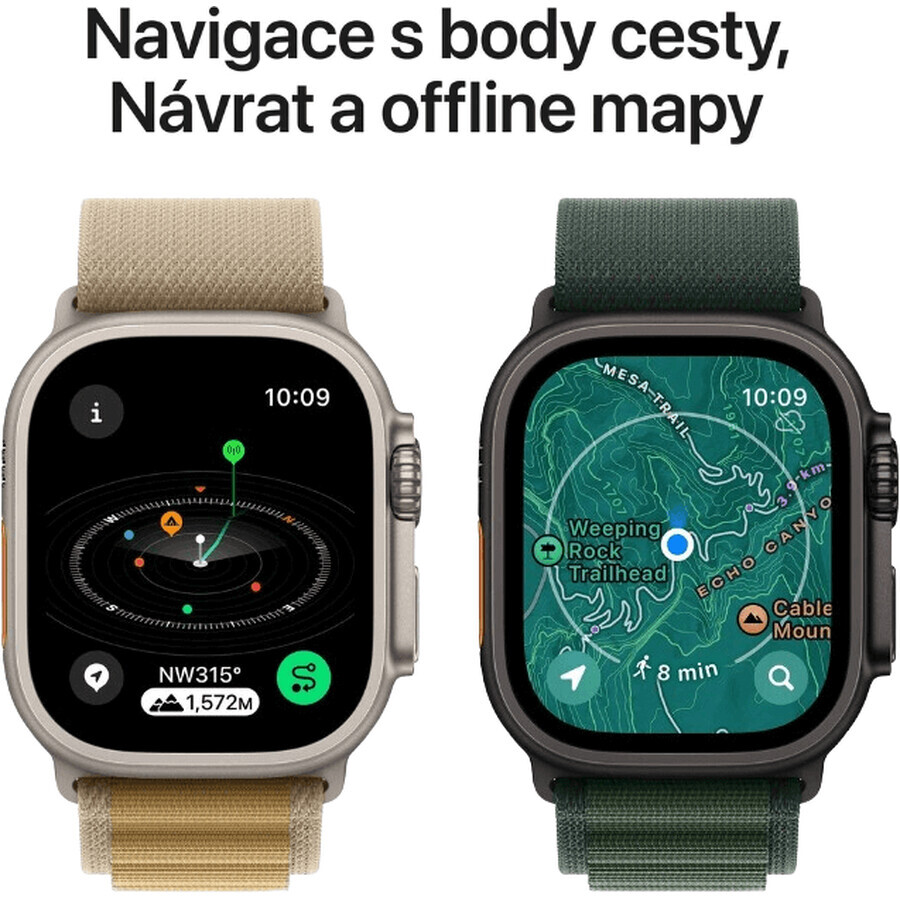 Apple Watch Ultra 2 (2024) 49mm, Titan negru cu cursă Alpine M verde închis