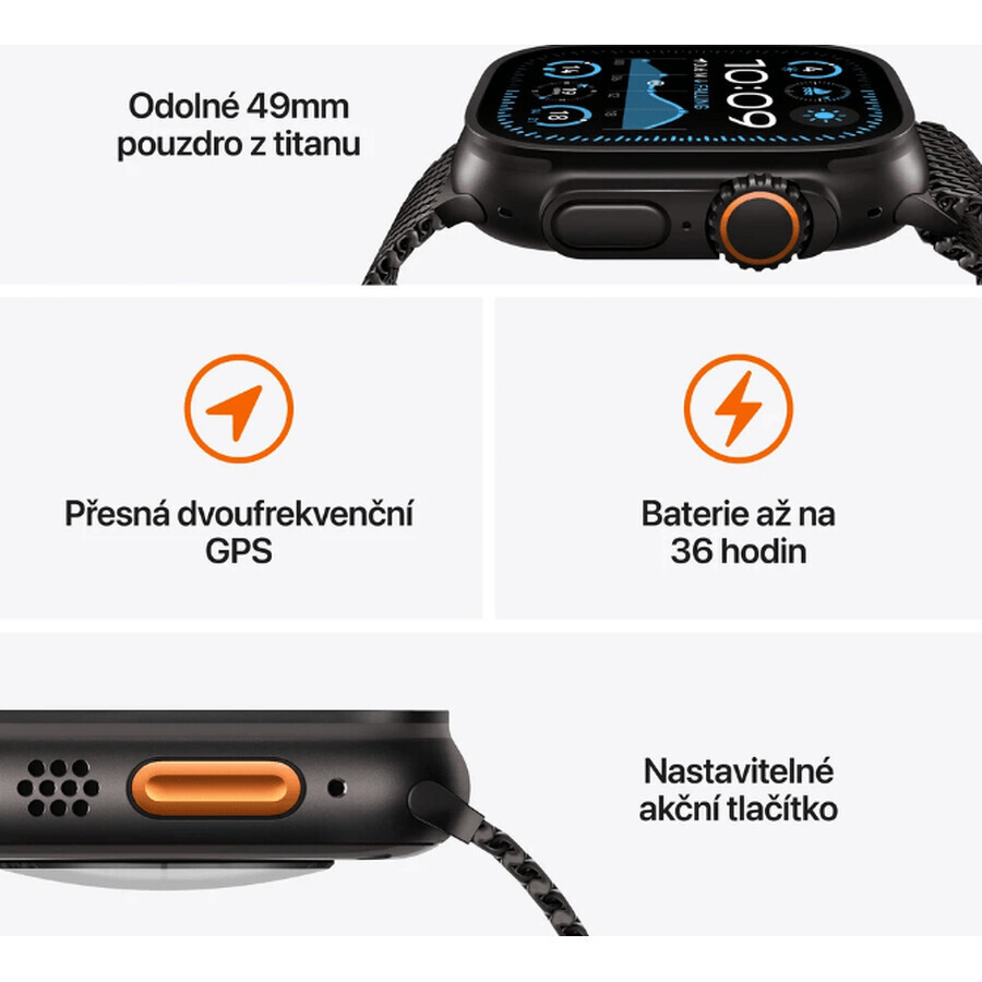 Apple Watch Ultra 2 (2024) 49mm, Titan negru cu cursă Alpine M verde închis