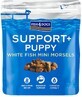 Fish4Dogs Puppy tratează pentru căței pentru a susține digestia cu bucăți de pește alb și prebiotice 150 g