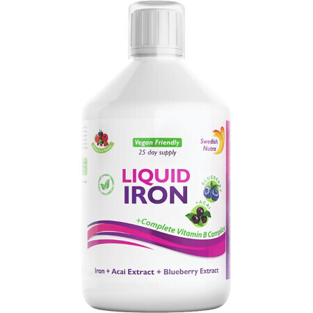 Swedish Nutra Liquid Iron, fier lichid cu B-complex 500 ml