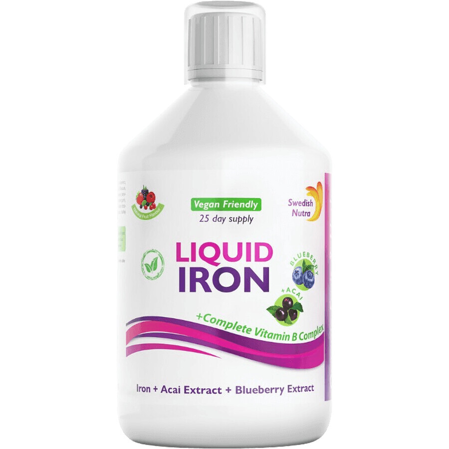 Swedish Nutra Liquid Iron, fier lichid cu B-complex 500 ml