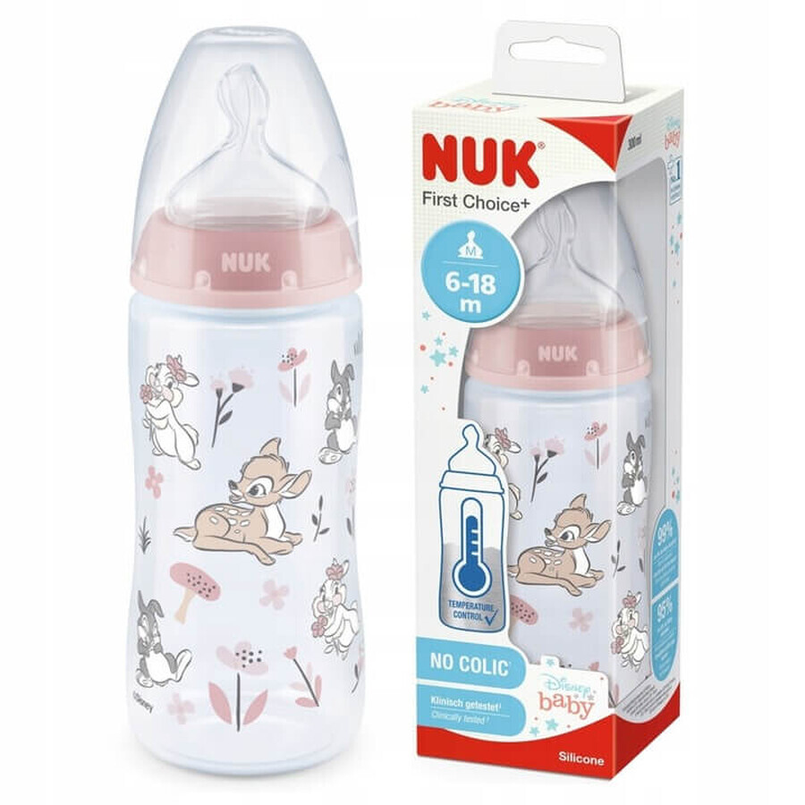 Biberon PP 300 ml + tetina din silicon, 6-18 luni, First Choice Disney Bambi, Nuk