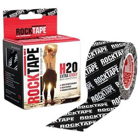 Cinta kinesiológica RockTape H2O, logotipo negro 5 m