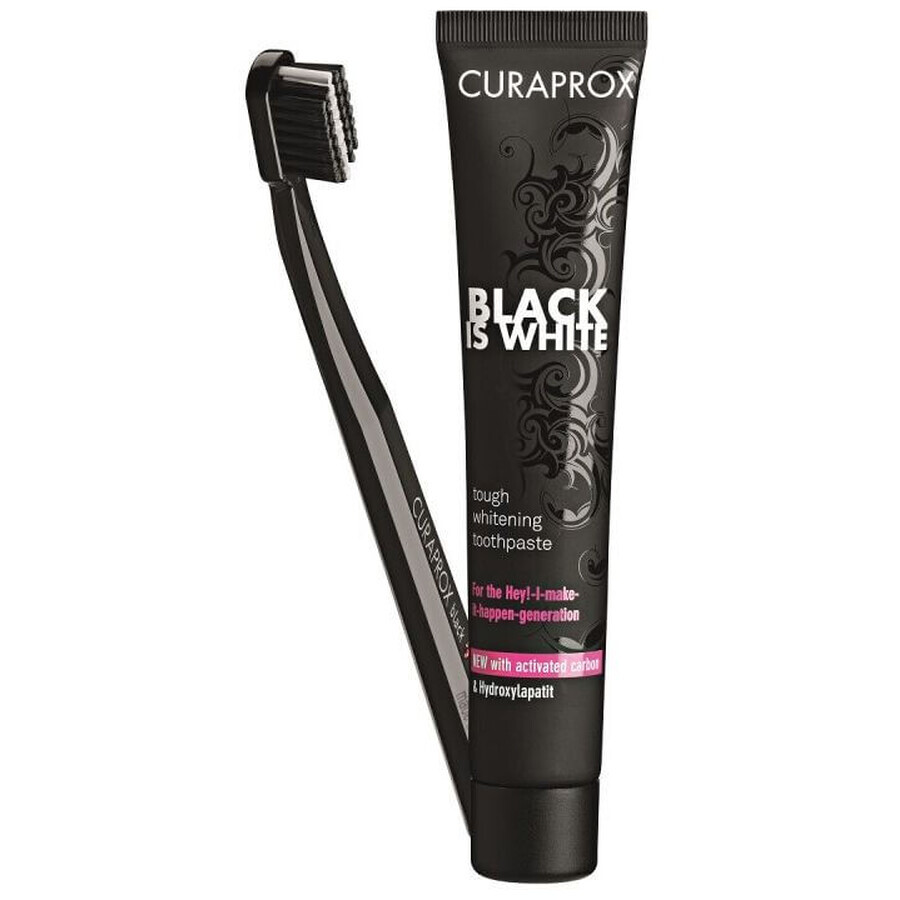 Curaprox Black is White CS 5460 pastă de dinți + periuță de dinți CS 5460, 90 ml