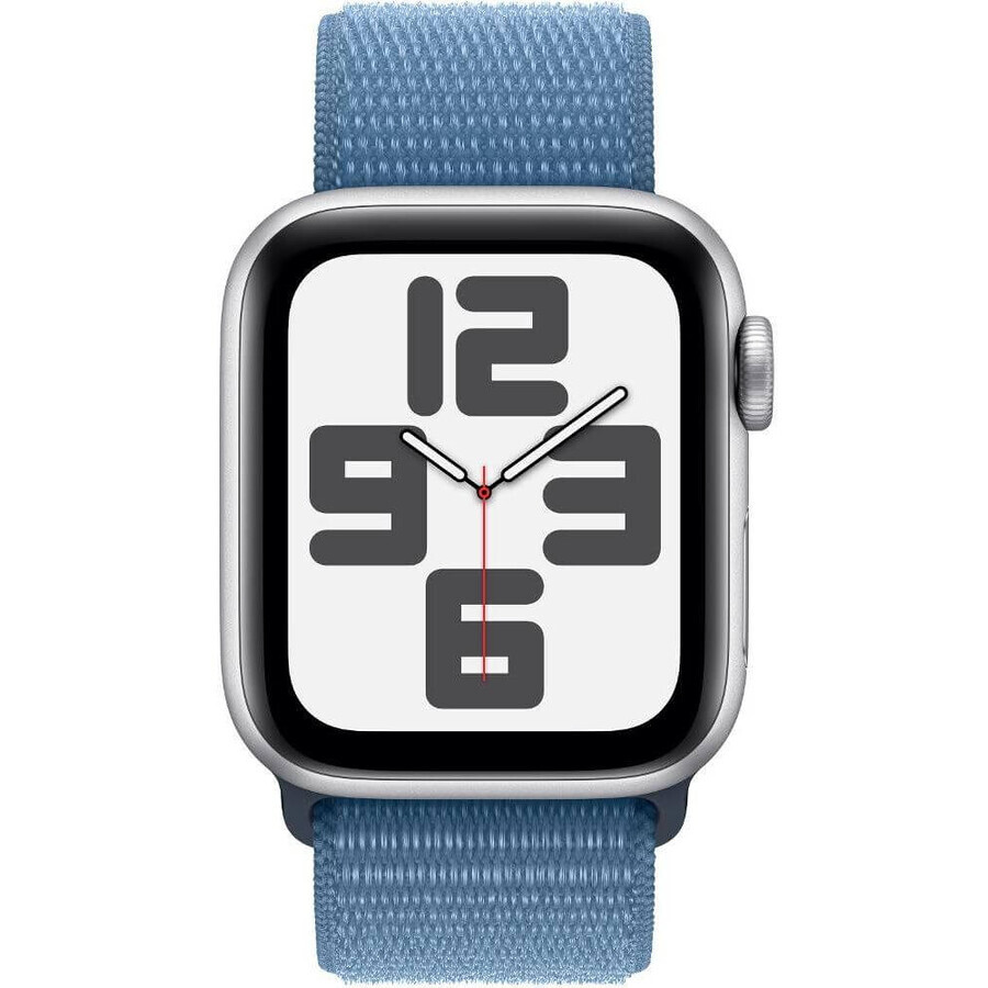 Apple Watch SE GPS 40mm Carcasă din aluminiu argintiu cu buclă sport albastru de iarnă