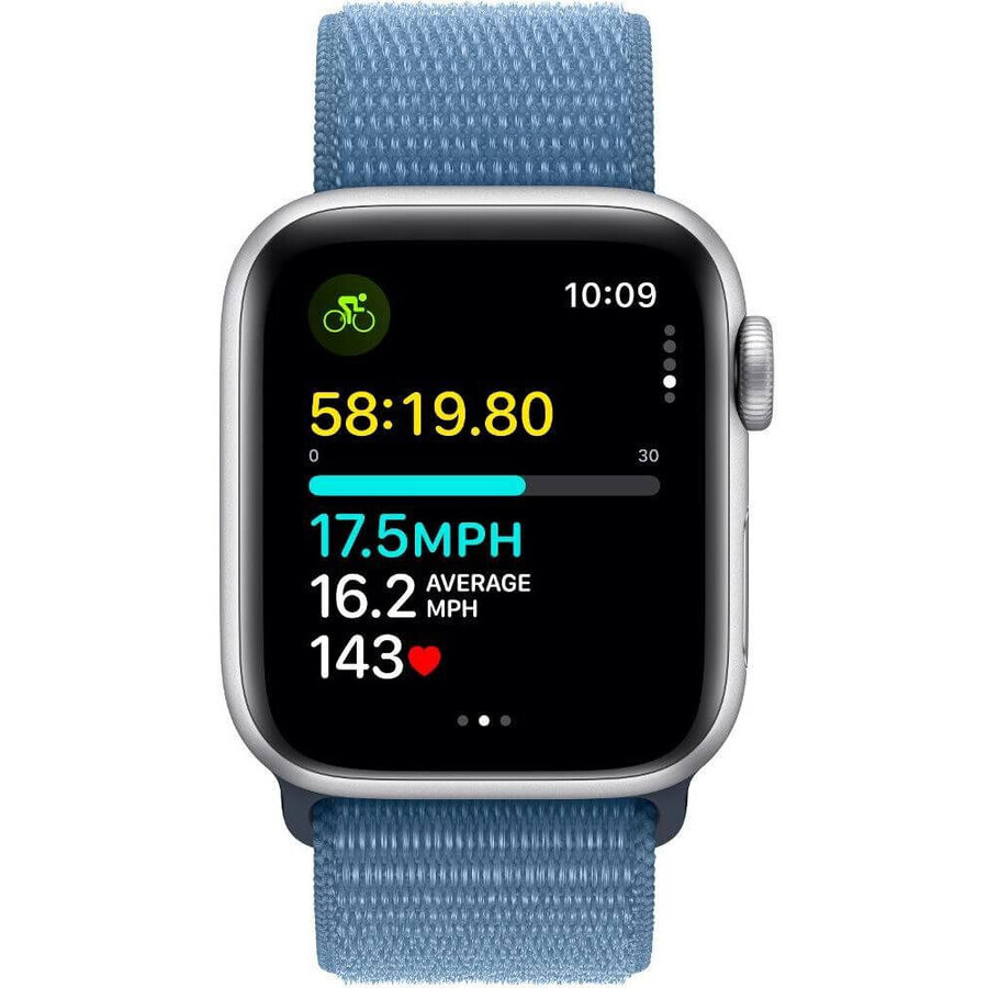 Apple Watch SE GPS 40mm Carcasă din aluminiu argintiu cu buclă sport albastru de iarnă