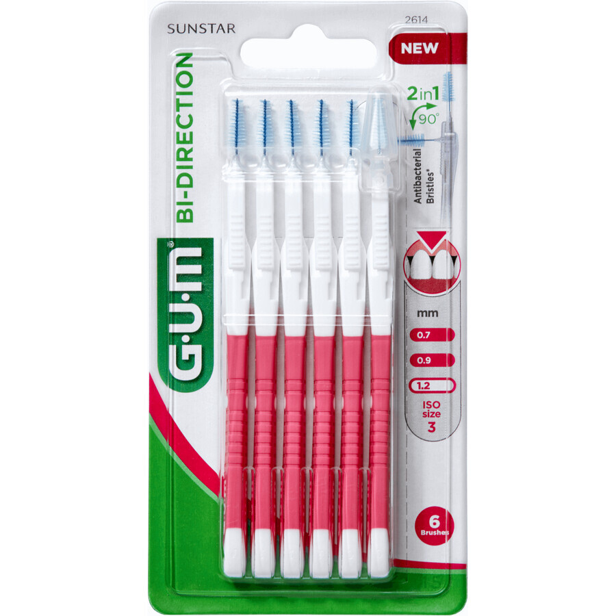 Gum Bi-direction Ultra Interdental brush with flexible mechanism 1.2 mm ISO3 6 pcs