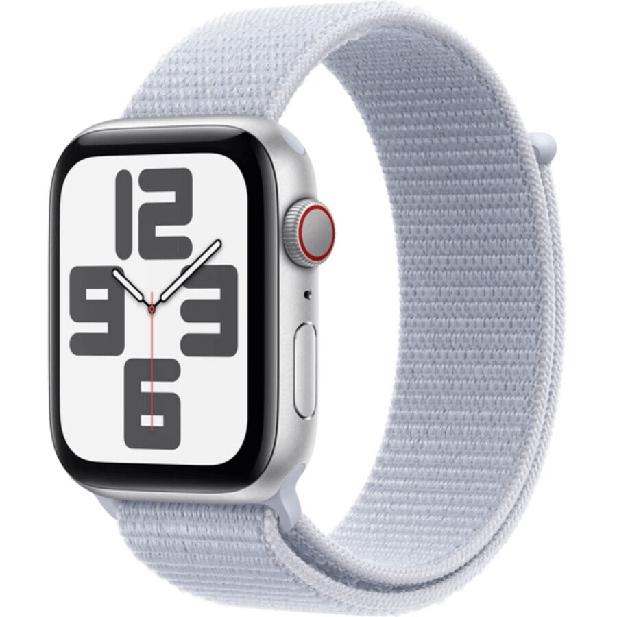 Apple Watch SE GPS + Cellular 44mm Carcasă din aluminiu argintiu cu buclă sport Blue Cloud