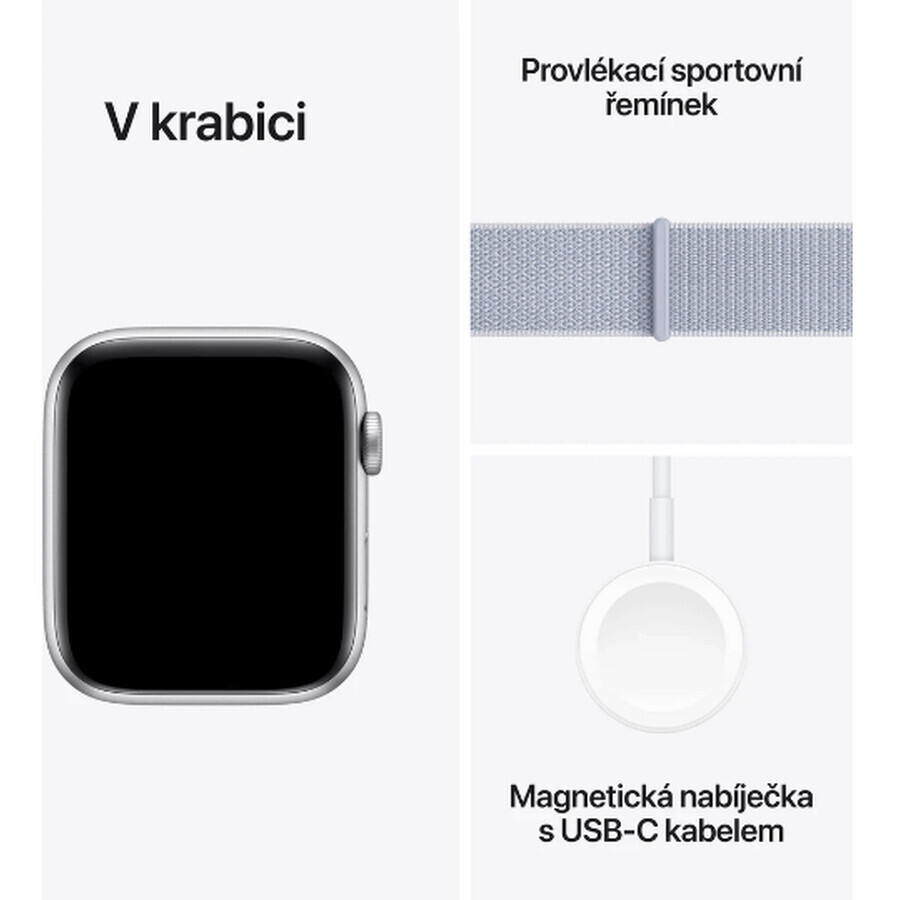 Apple Watch SE GPS + Cellular 44mm Carcasă din aluminiu argintiu cu buclă sport Blue Cloud