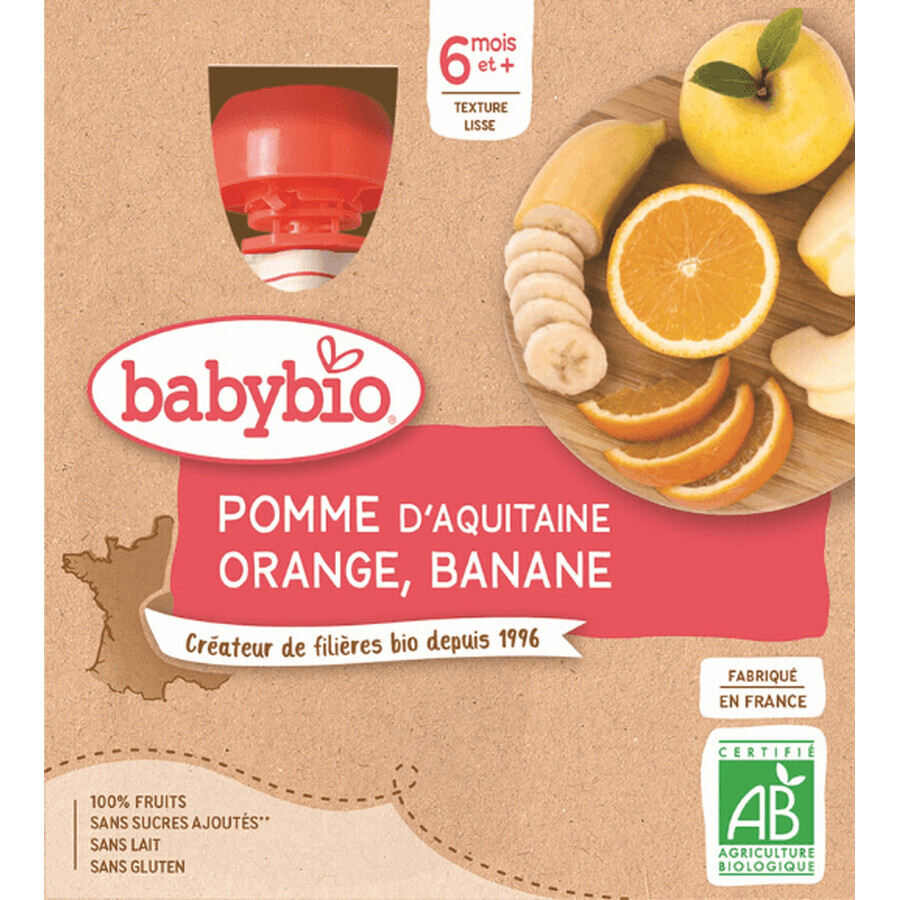 Babybio doypack apple, orange, banana 4 x 90 g