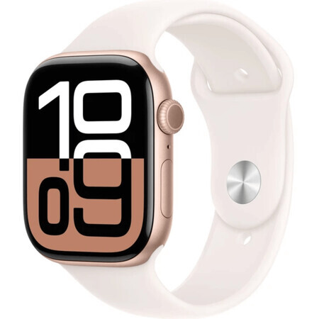 Apple Watch Series 10 GPS 46mm Carcasă din aluminiu Rose Gold cu bandă sport Light Blush - M/L