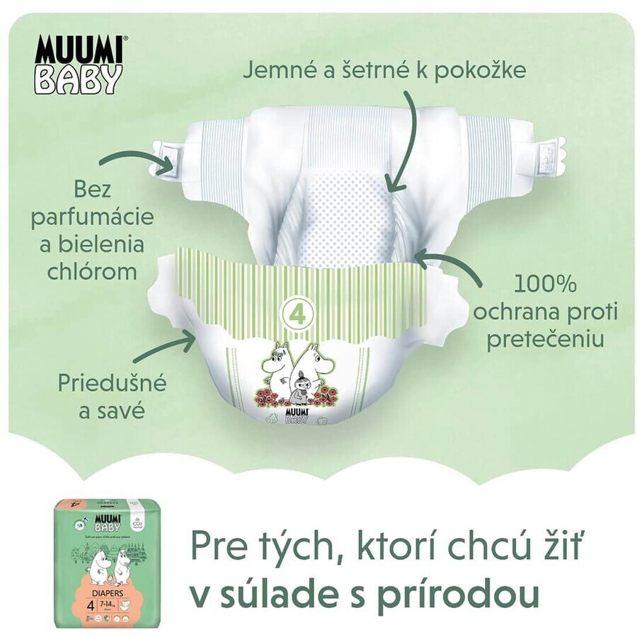 Muumi Baby 4 Maxi 7-14 kg, paquet mensuel de couches bio, 138 pièces