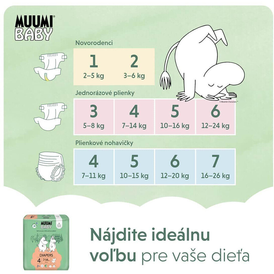 Muumi Baby 4 Maxi 7-14 kg, paquet mensuel de couches bio, 138 pièces