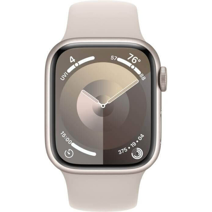 Apple Watch Series 9 GPS 41mm Starlight carcasă din aluminiu cu brățară sport Starlight - S/M