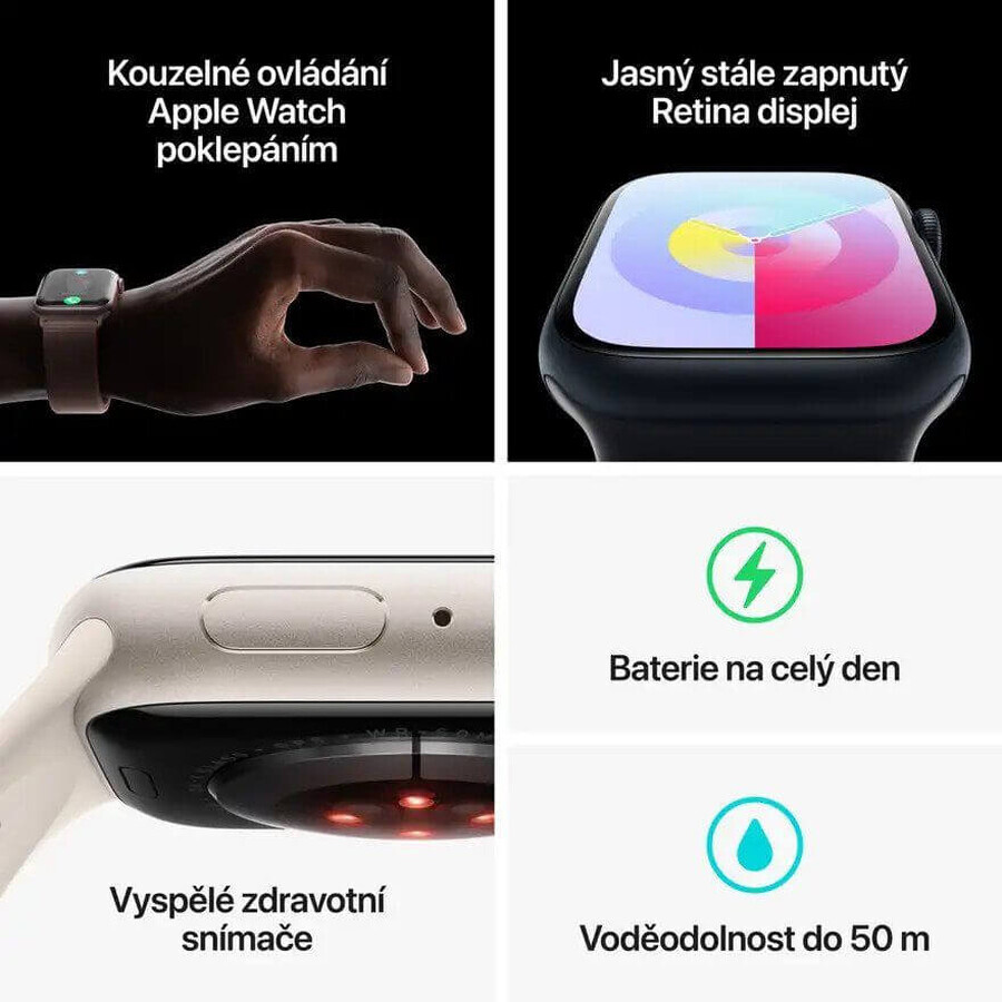 Apple Watch Series 9 GPS 41mm Starlight carcasă din aluminiu cu brățară sport Starlight - S/M