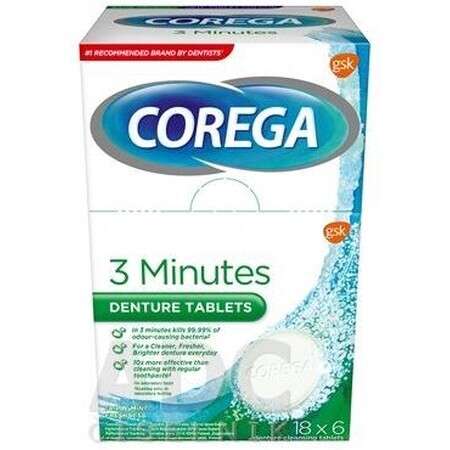 Corega Tabs 3 Minutes Daily cleanser denture cleaning tablets 18 x 6 pcs