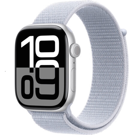 Apple Watch Series 10 GPS 46mm Carcasă din aluminiu argintiu cu buclă sport Blue Cloud