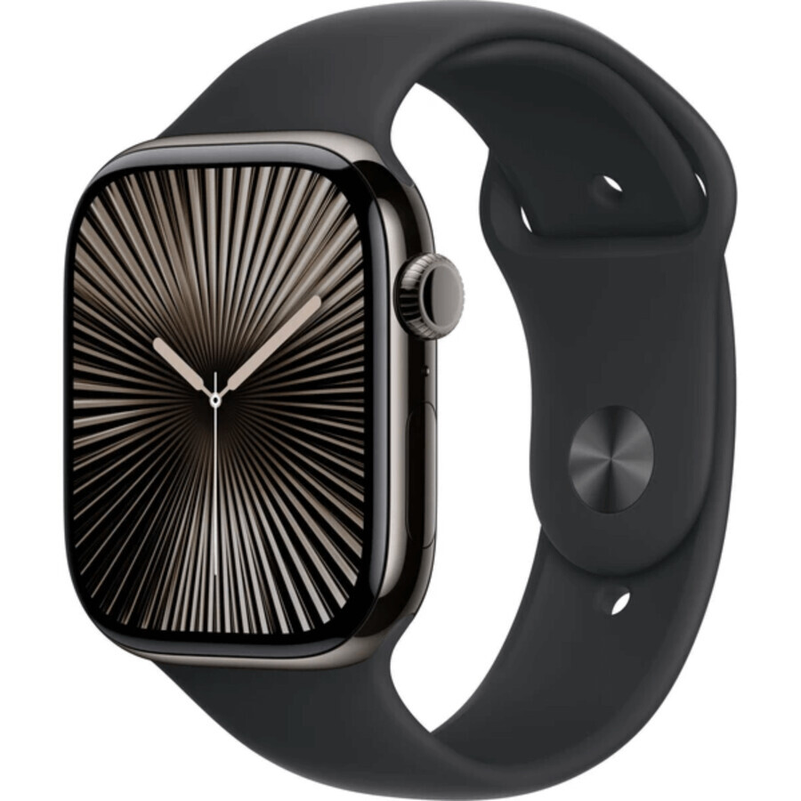 Apple Watch Series 10 GPS + Cellular 46mm Slate Titanium Case cu bandă sport neagră - M/L