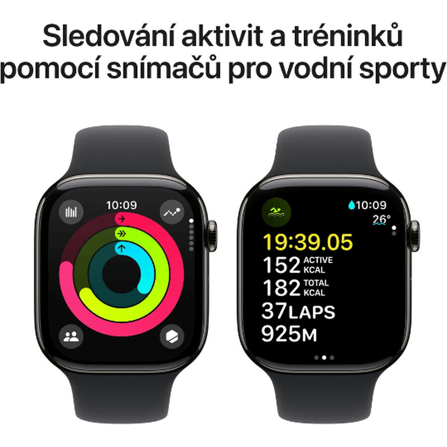 Apple Watch Series 10 GPS + Cellular 46mm Slate Titanium Case cu bandă sport neagră - M/L