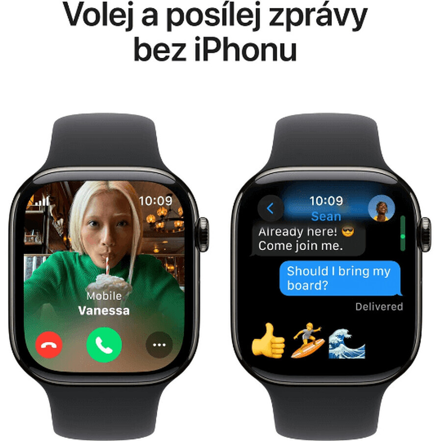 Apple Watch Series 10 GPS + Cellular 46mm Slate Titanium Case cu bandă sport neagră - M/L