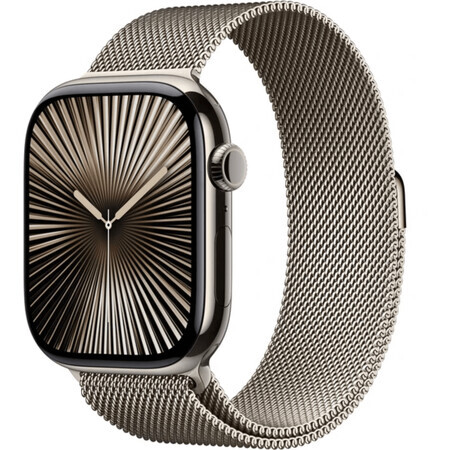 Apple Watch Series 10 GPS + Cellular 46mm Carcasă din titan natural cu bucla Milanese naturală - M/L