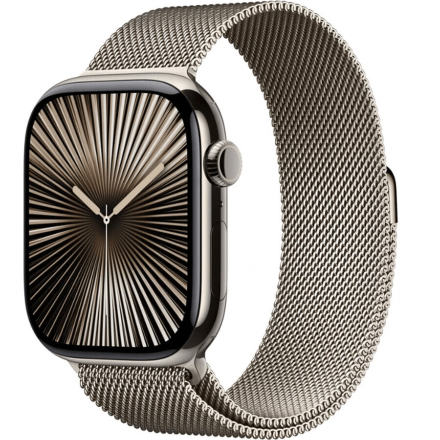 Apple Watch Series 10 GPS + Cellular 46mm Carcasă din titan natural cu bucla Milanese naturală - M/L