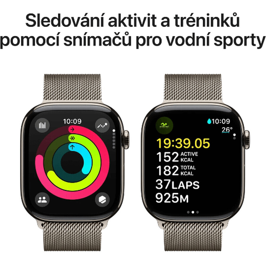 Apple Watch Series 10 GPS + Cellular 46mm Carcasă din titan natural cu bucla Milanese naturală - M/L