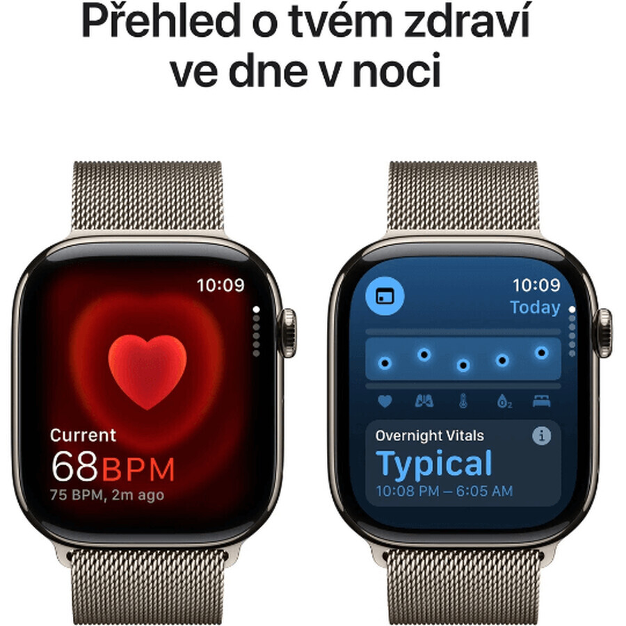 Apple Watch Series 10 GPS + Cellular 46mm Carcasă din titan natural cu bucla Milanese naturală - M/L