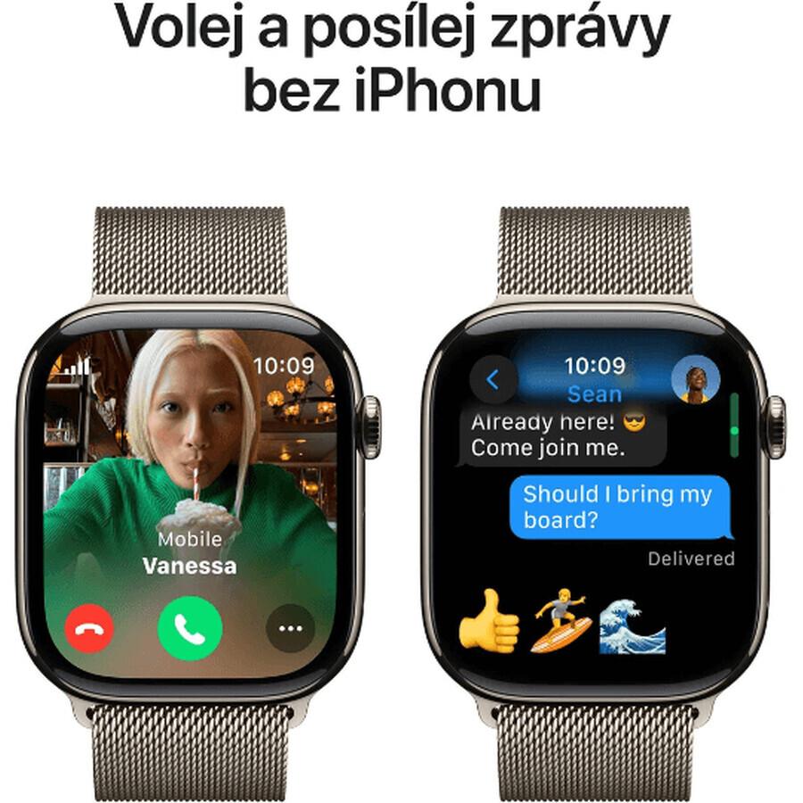 Apple Watch Series 10 GPS + Cellular 46mm Carcasă din titan natural cu bucla Milanese naturală - M/L