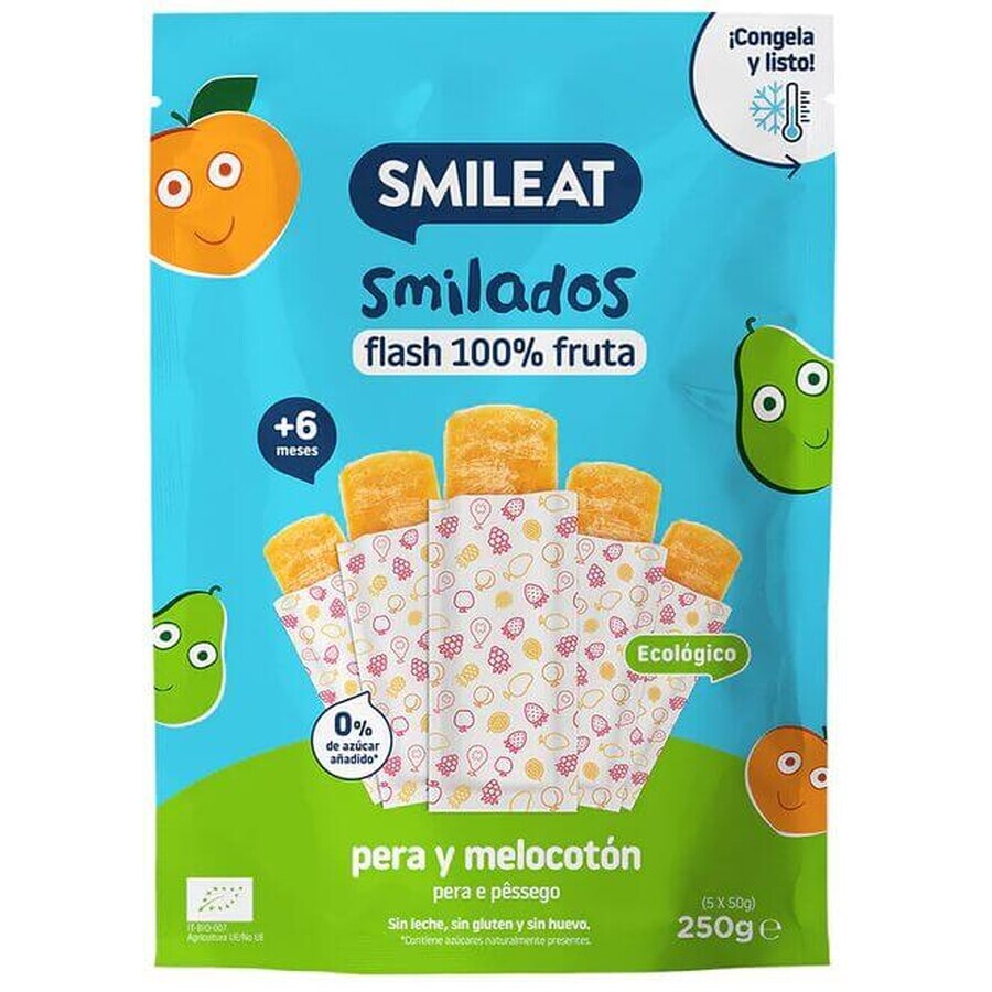 Smileat Gelato biologico 100% frutta da congelare pere e pesche 6M+ 250 g