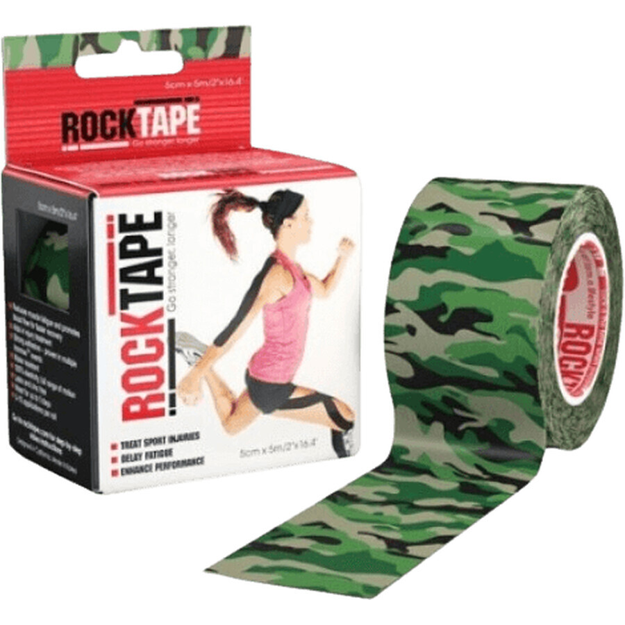 Bandă kinesiologică RockTape Design, verde mascată 5 m