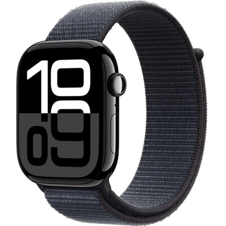 Apple Watch Series 10 GPS + Cellular 42mm Jet Black carcasă din aluminiu cu Ink Sport Loop