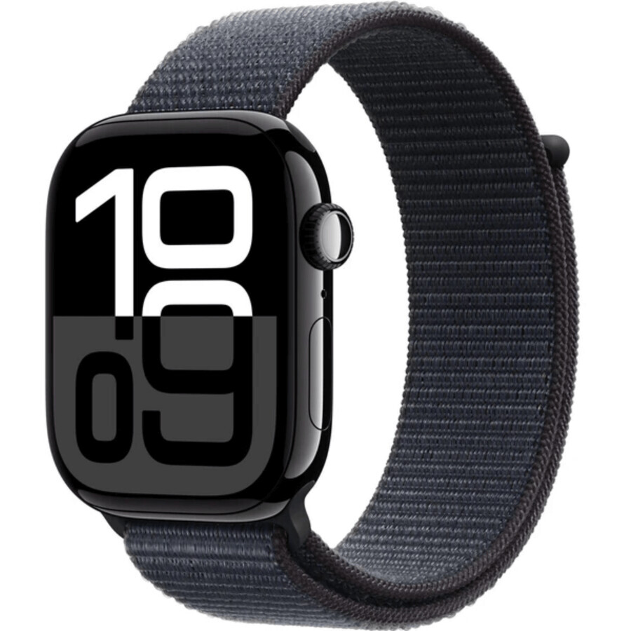 Apple Watch Series 10 GPS + Cellular 42mm Jet Black carcasă din aluminiu cu Ink Sport Loop