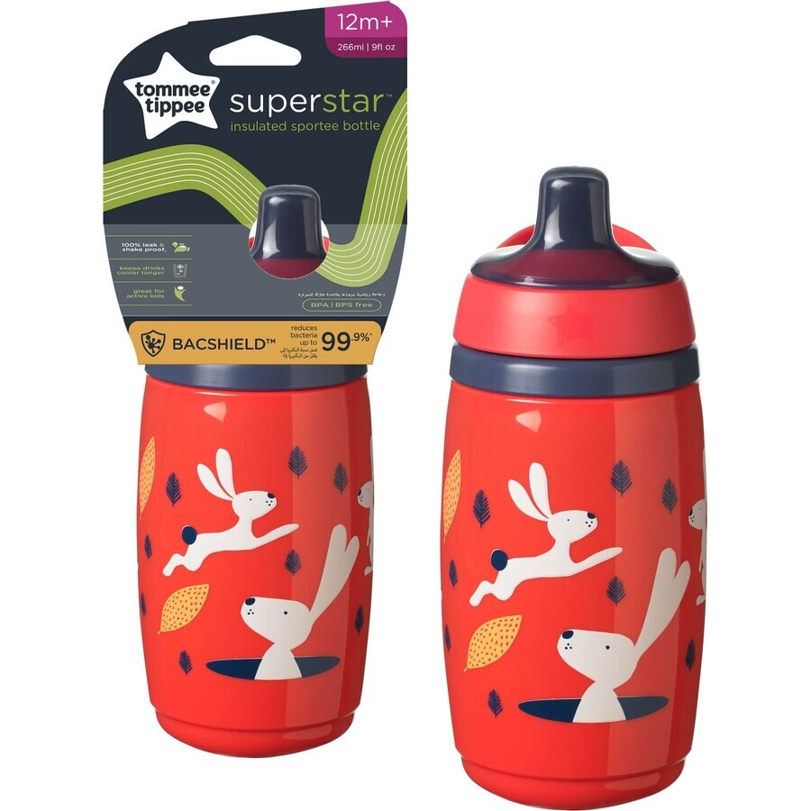 Tommee Tippee Superstar Sportee, cană sport fără scurgere, 12m+, roșu 266 ml