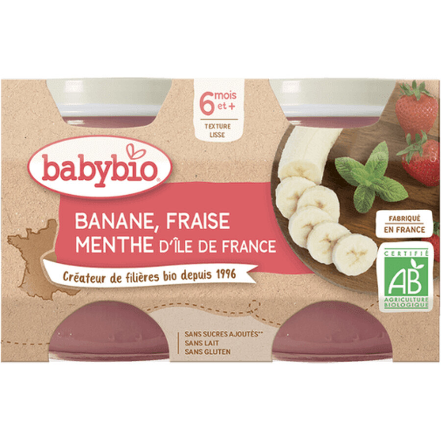 Babybio Mere, banane și căpșuni cu mentă 2 x 130 g